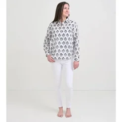 Pomegranate Inc Agra Bloom Indigo Button Down Blouse^ Tops & Tunics