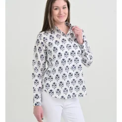 Pomegranate Inc Agra Bloom Indigo Button Down Blouse^ Tops & Tunics