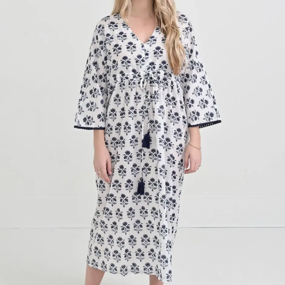 Pomegranate Inc Agra Bloom Indigo Long Caftan Coverup^ Coverups & Caftans