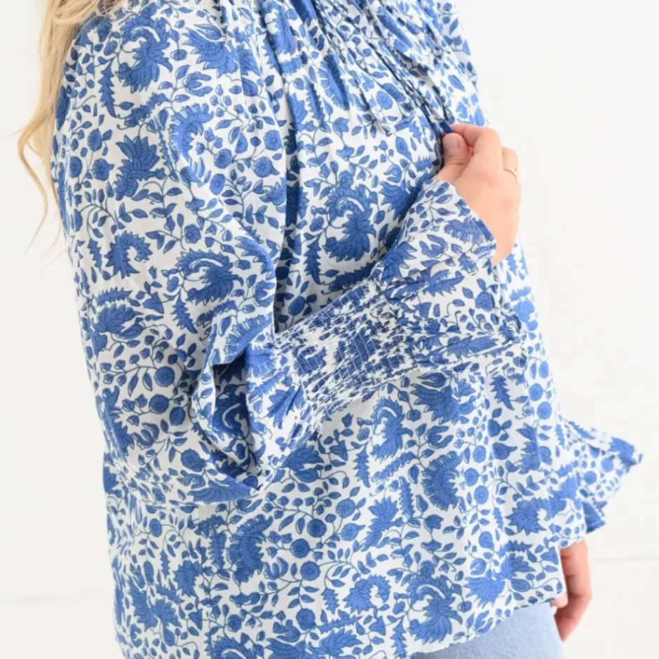 Pomegranate Inc Amaranth Blue Flounce Sleeve Blouse^ Tops & Tunics
