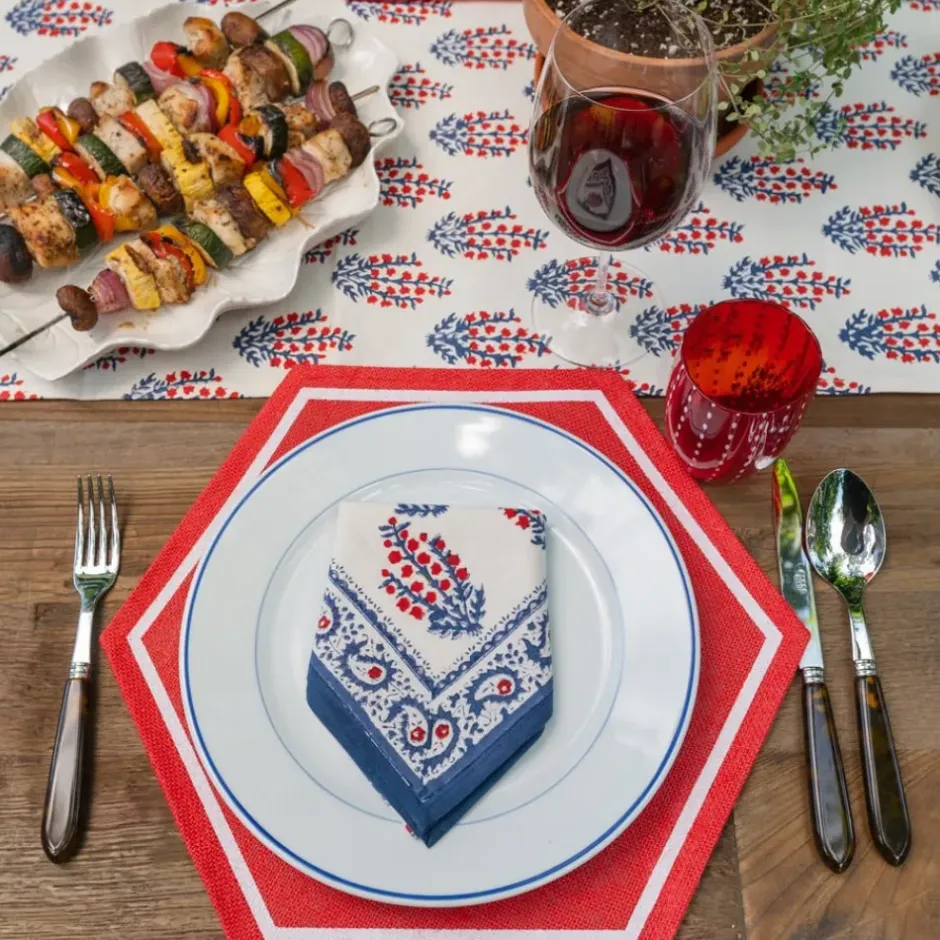 Pomegranate Inc Block Printed Sagar Red & Blue Napkins^ Napkins