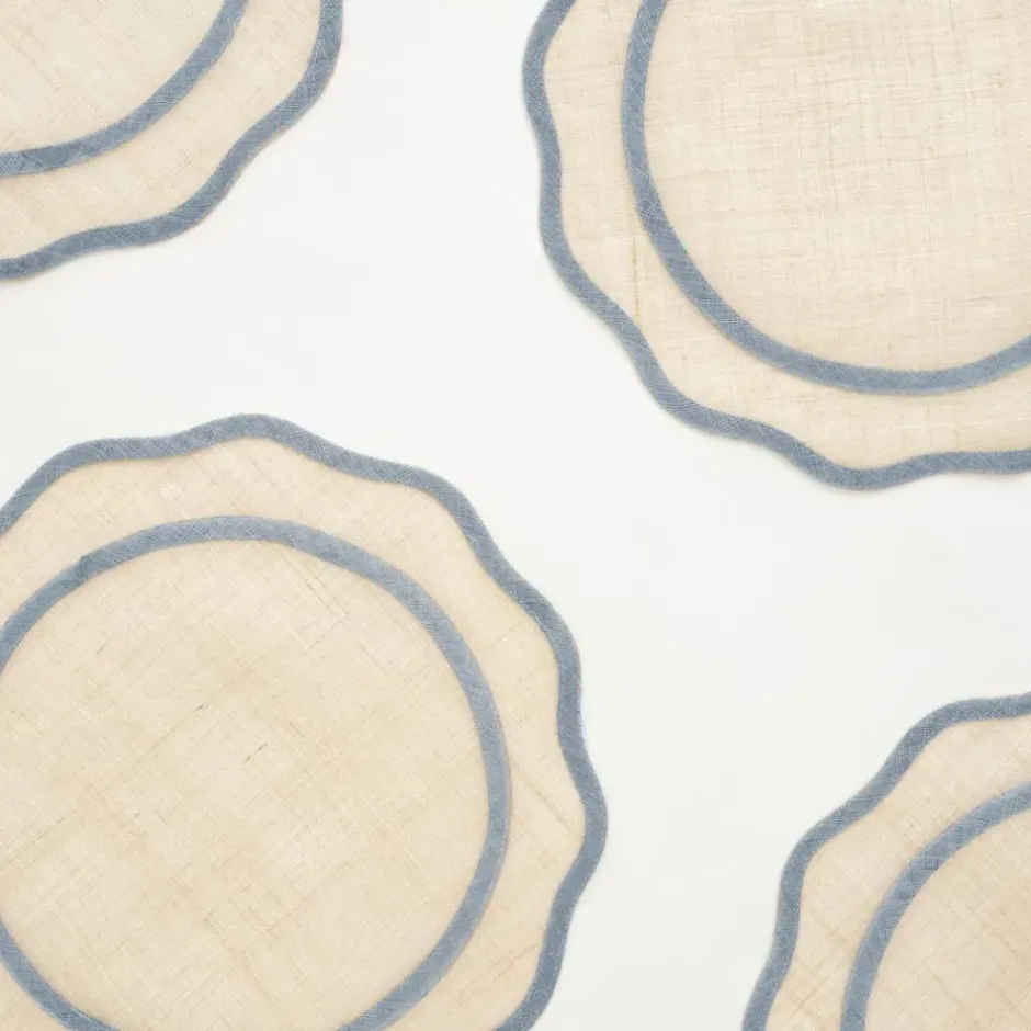 Pomegranate Inc Blue Scalloped Edge Natural Fiber Placemats | Set 4^ Woven Placemats