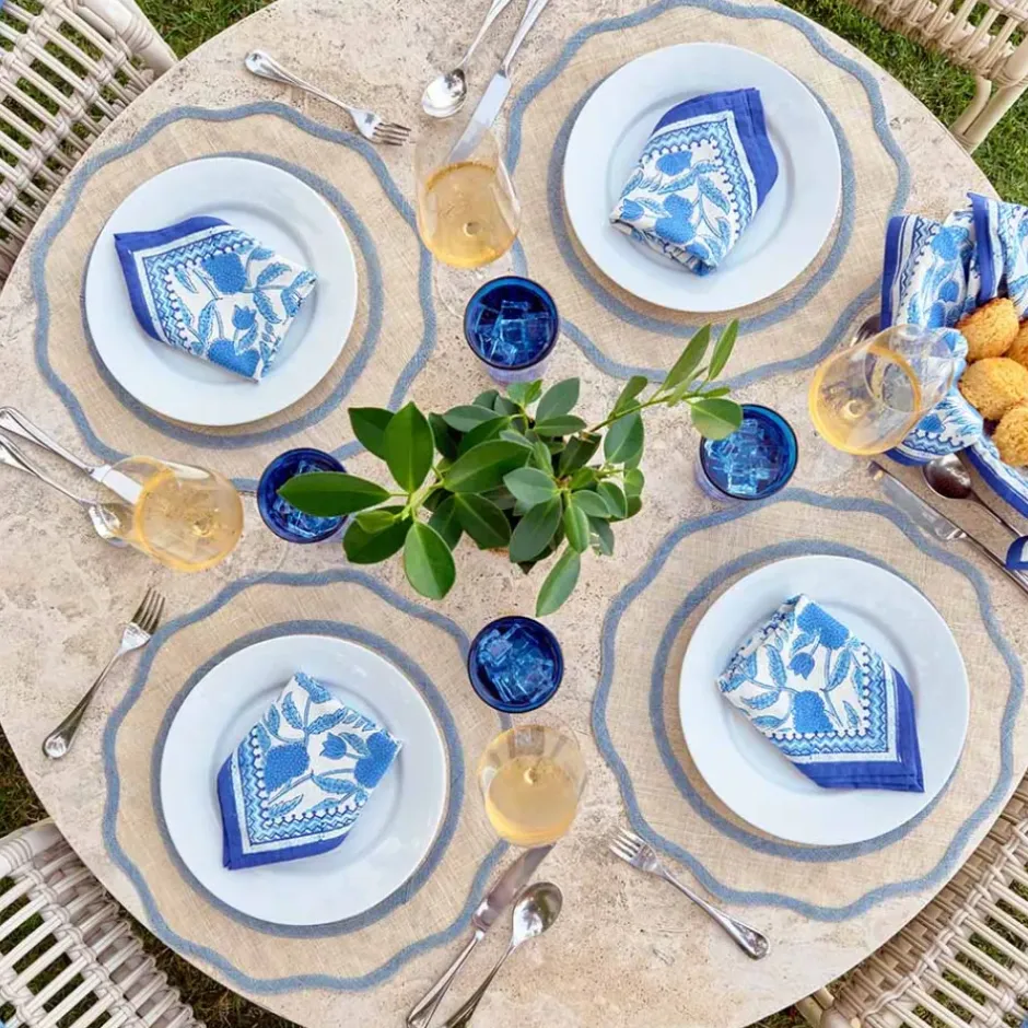 Pomegranate Inc Blue Scalloped Edge Natural Fiber Placemats | Set 4^ Woven Placemats