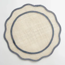 Pomegranate Inc Blue Scalloped Edge Natural Fiber Placemats | Set 4^ Woven Placemats