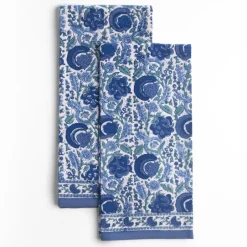 Pomegranate Inc Bohemian Floral Azure Blue & Aqua Tea Towels^ Tea Towels