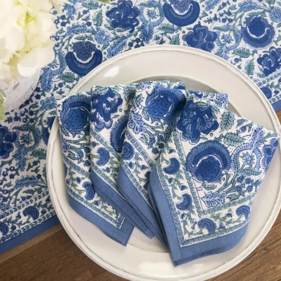 Pomegranate Inc Bohemian Floral Azure Blue & Aqua Napkin | Set of 4^ Napkins