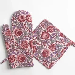 Pomegranate Inc Bohemian Floral Dusty Rose Oven Mitt Set^ Oven Mitts