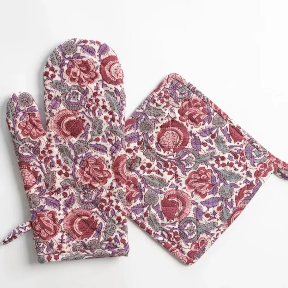 Pomegranate Inc Bohemian Floral Dusty Rose Oven Mitt Set^ Oven Mitts