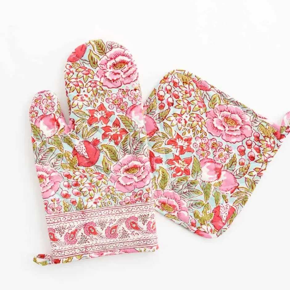 Pomegranate Inc Bright Wildflower Garden Oven Mitt Pot Holder Set^ Oven Mitts