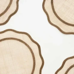 Pomegranate Inc Brown Scalloped Rice Paper Placemats^ Woven Placemats