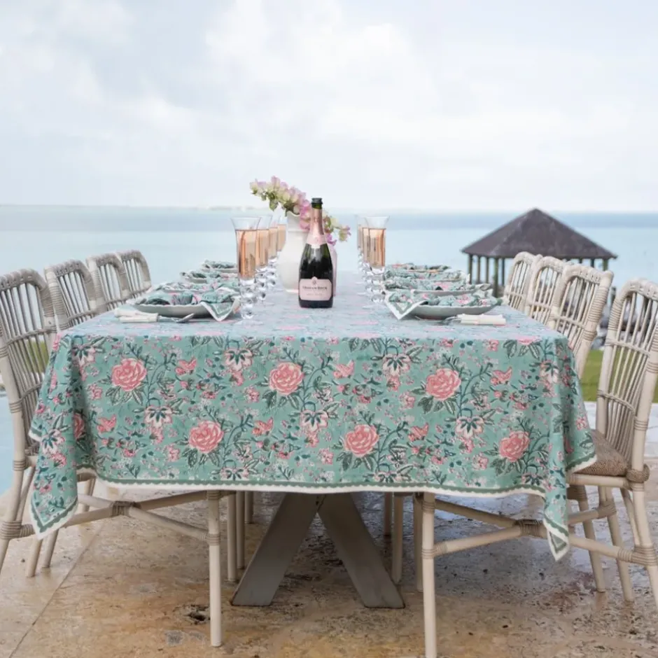 Pomegranate Inc Butterfly Garden Aqua & Rose Tablecloth^ Tablecloths