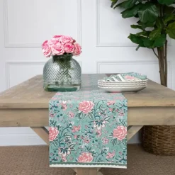 Pomegranate Inc Butterfly Garden Aqua & Rose Table Runner^ Table Runners