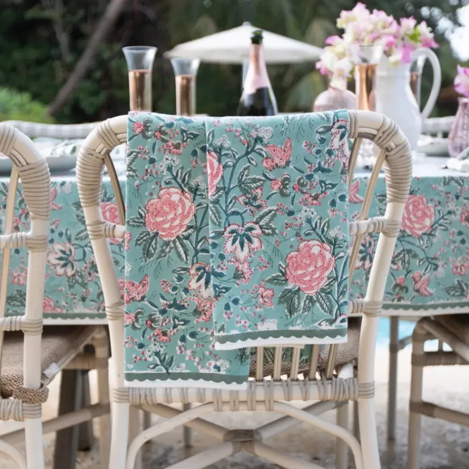 Pomegranate Inc Butterfly Garden Aqua & Rose Tea Towels^ Tea Towels