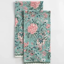 Pomegranate Inc Butterfly Garden Aqua & Rose Tea Towels^ Tea Towels