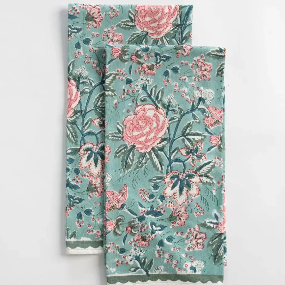 Pomegranate Inc Butterfly Garden Aqua & Rose Tea Towels^ Tea Towels