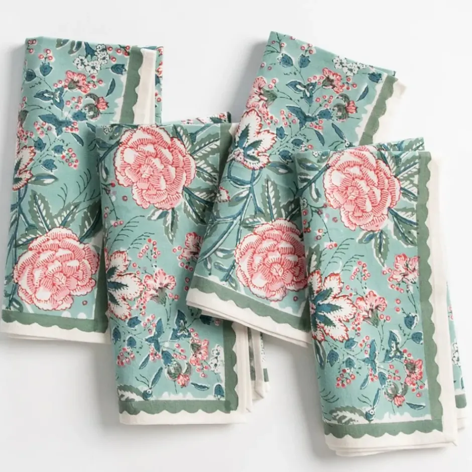 Pomegranate Inc Butterfly Garden Aqua & Rose Napkin | Set of 4^ Napkins