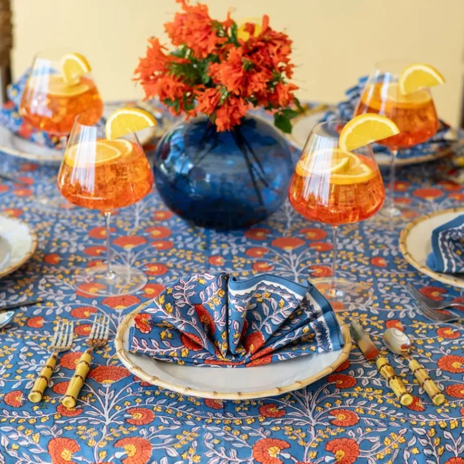 Pomegranate Inc Cactus Flower Blue & Poppy Napkin | Set of 4^ Napkins