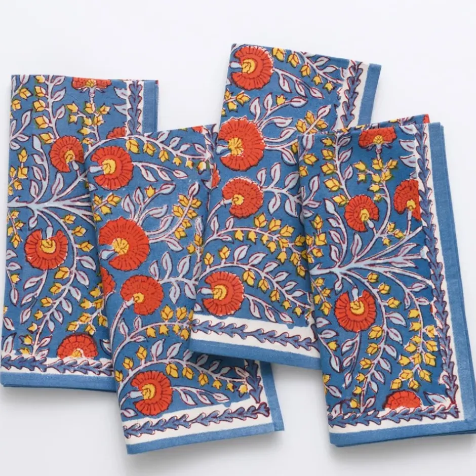 Pomegranate Inc Cactus Flower Blue & Poppy Napkin | Set of 4^ Napkins