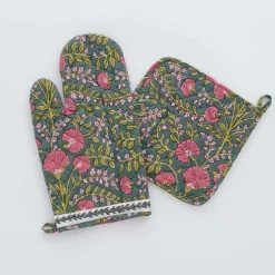 Pomegranate Inc Cactus Flower Jade Oven Mitt Set^ Oven Mitts