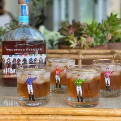 Pomegranate Inc Classic Jockey Silks Bourbon Glass Mixed Set of 4^ Glassware & Barware