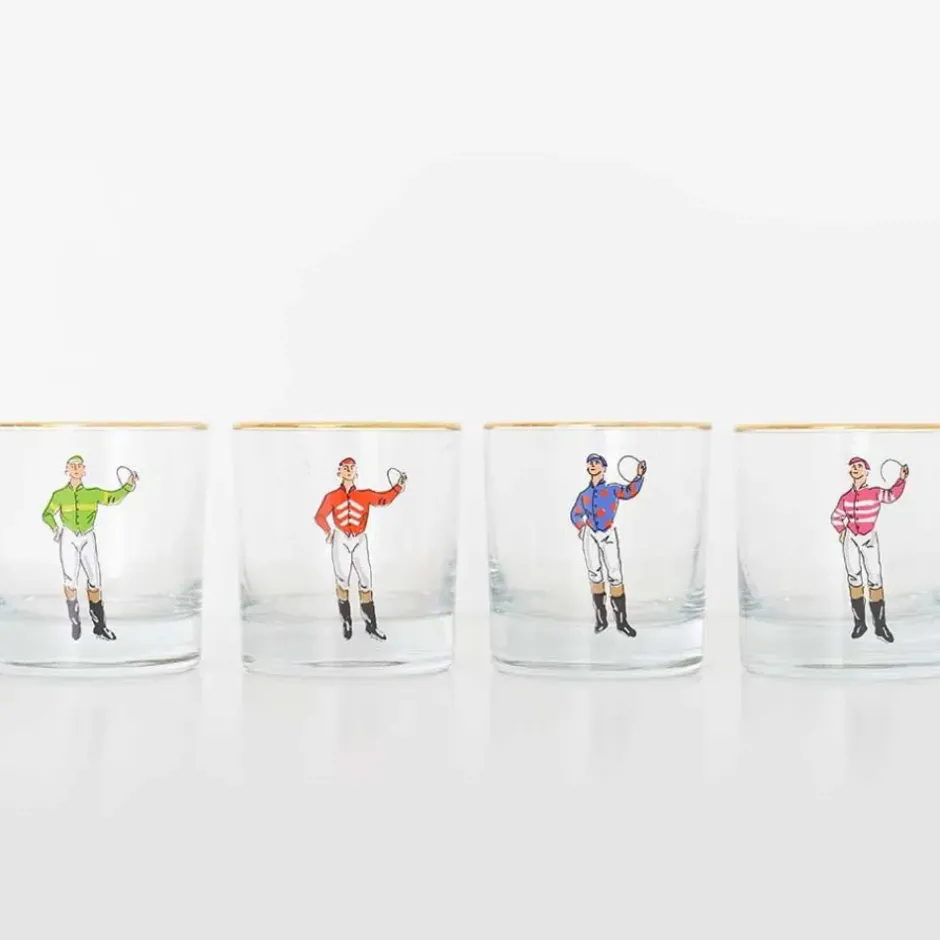 Pomegranate Inc Classic Jockey Silks Bourbon Glass Mixed Set of 4^ Glassware & Barware