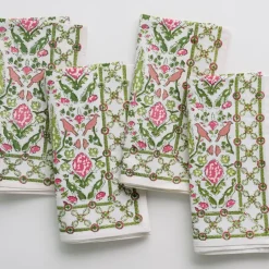 Pomegranate Inc Dove & Cypress Pink & Green Napkin | Set of 4^ Napkins