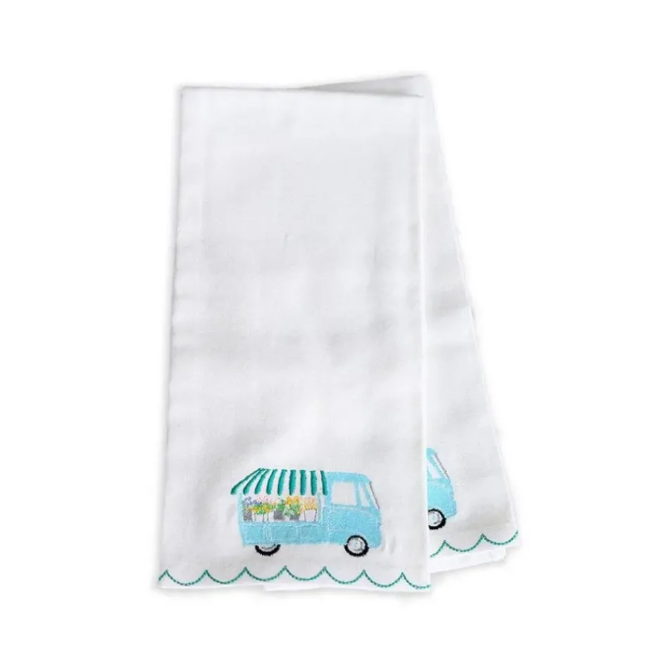Pomegranate Inc Embroidered tea towels cute flower cart | Set 2^ Tea Towels