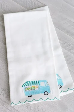 Pomegranate Inc Embroidered tea towels cute flower cart | Set 2^ Tea Towels