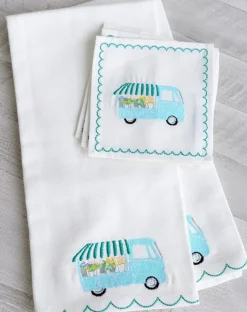 Pomegranate Inc Embroidered tea towels cute flower cart | Set 2^ Tea Towels