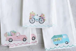 Pomegranate Inc Embroidered tea towels cute flower cart | Set 2^ Tea Towels
