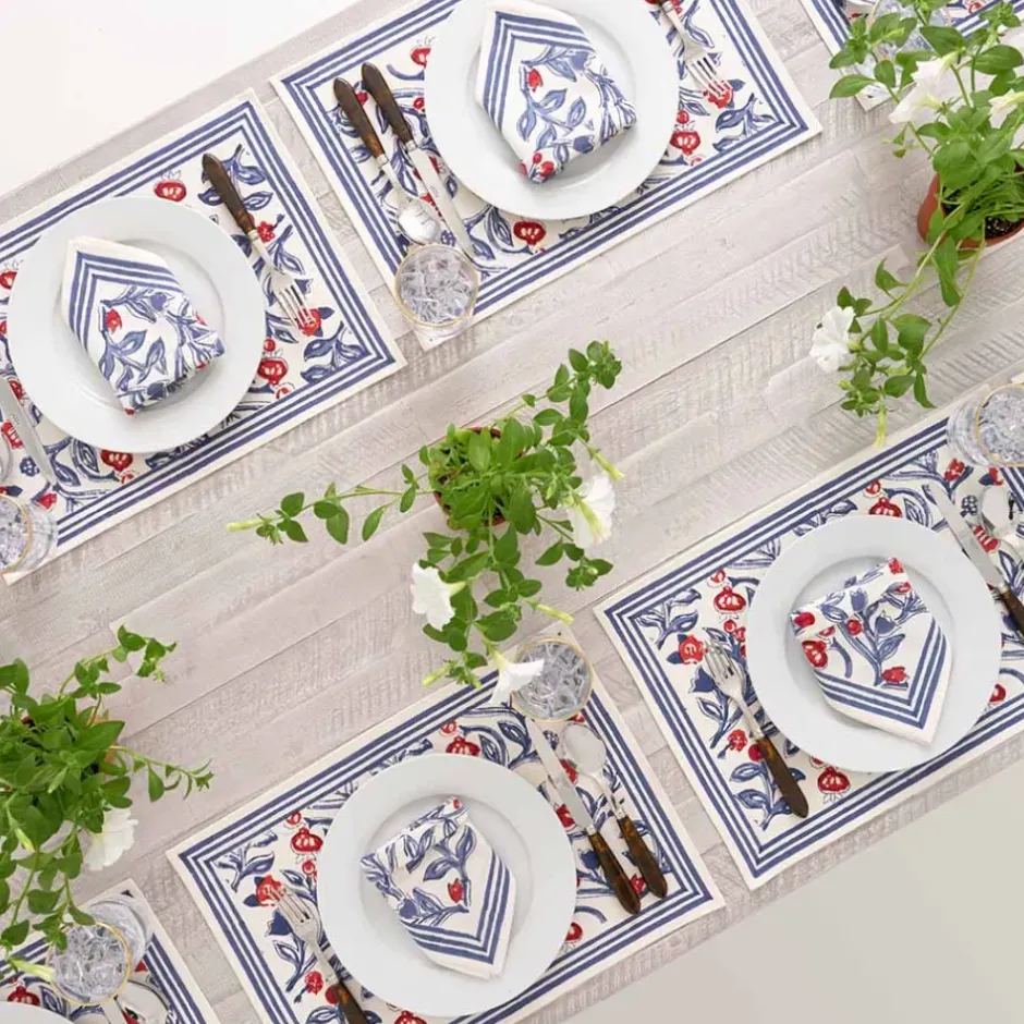 Pomegranate Inc Emma Red & Blue Placemat | Set of 4^ Printed Placemats