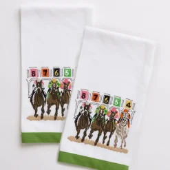 Pomegranate Inc Equestrian Tea Towels | Away They Go | Set of 2^ Tea Towels