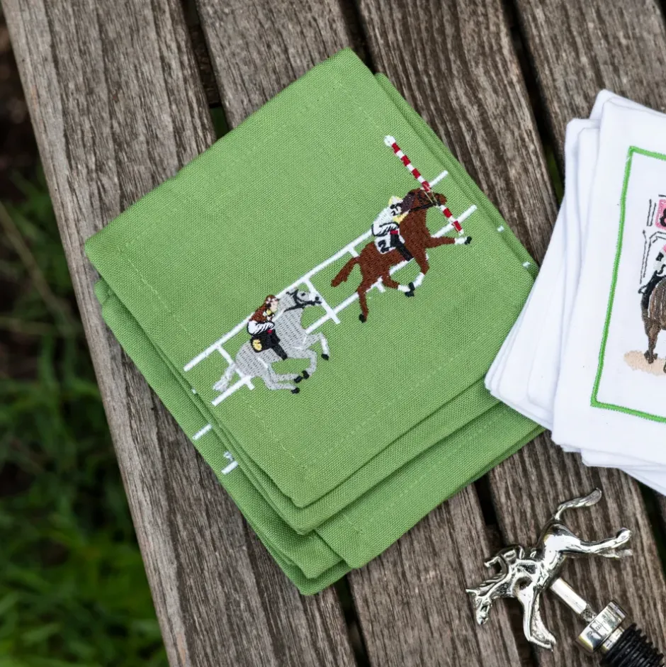Pomegranate Inc Finish line horse race embroidered cocktail napkins^ Cocktail Napkins