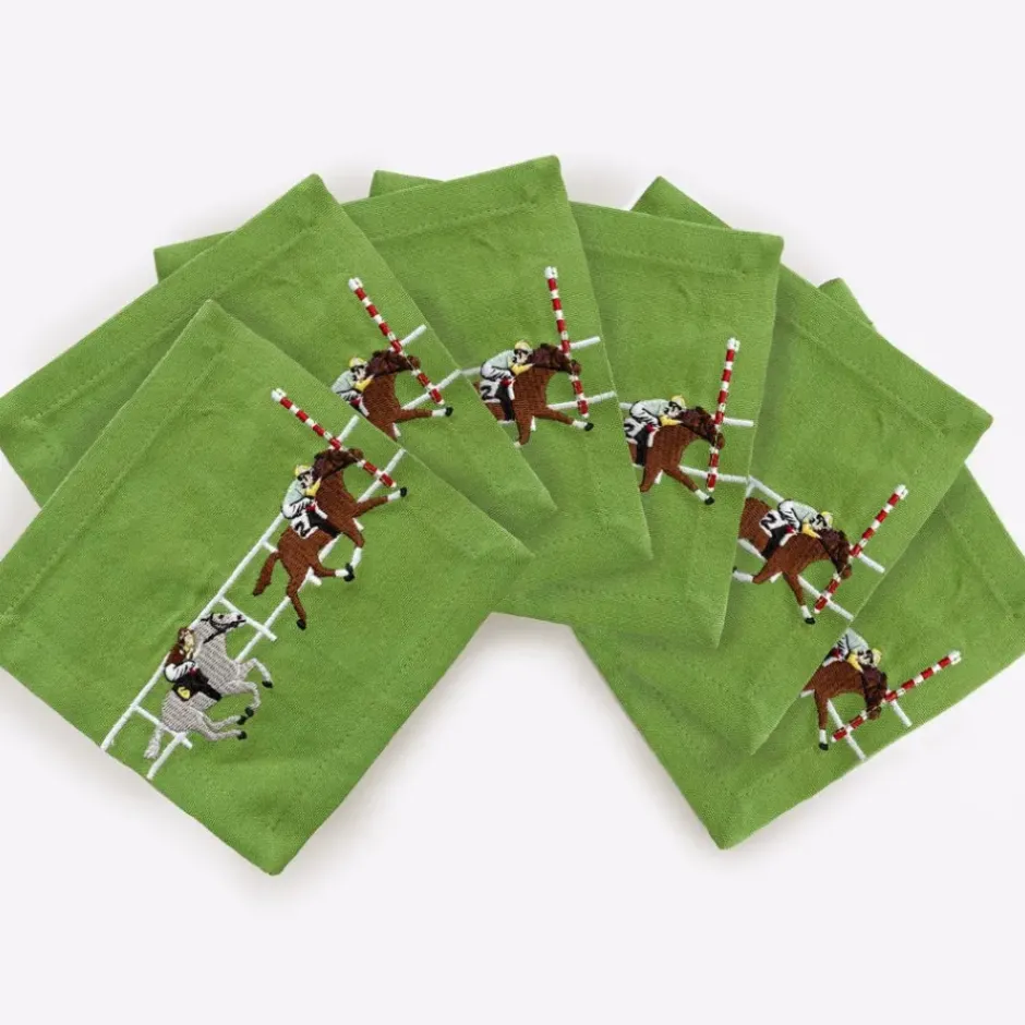 Pomegranate Inc Finish line horse race embroidered cocktail napkins^ Cocktail Napkins