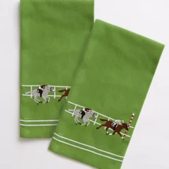 Pomegranate Inc Finish Line Horse Racing Embroidered Hand Towels^ Tea Towels