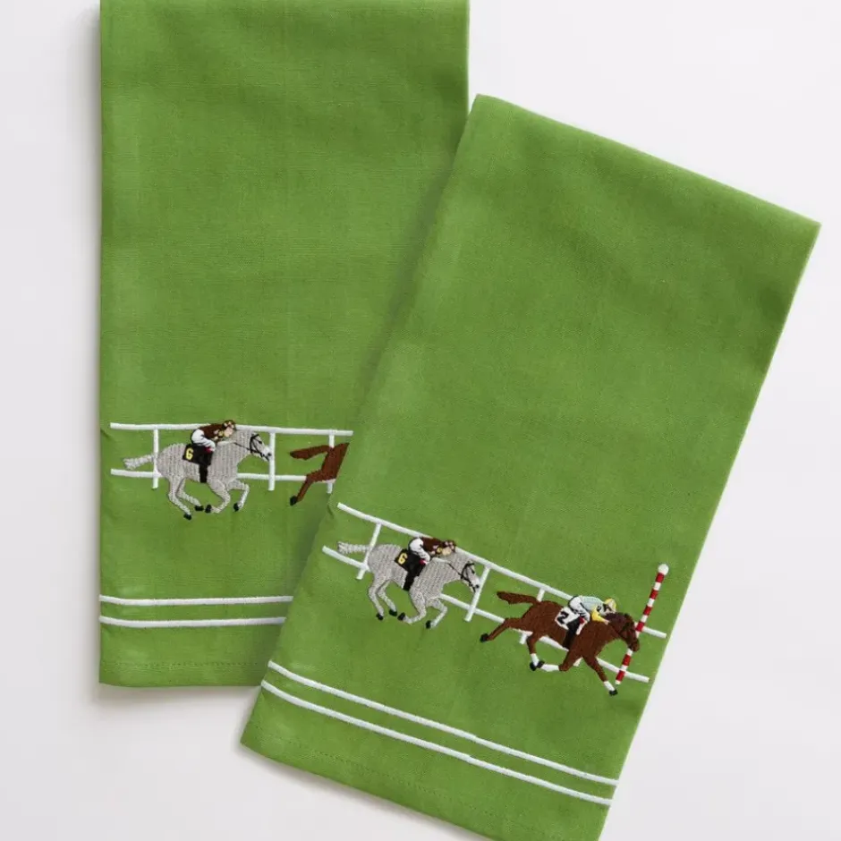Pomegranate Inc Finish Line Horse Racing Embroidered Hand Towels^ Tea Towels