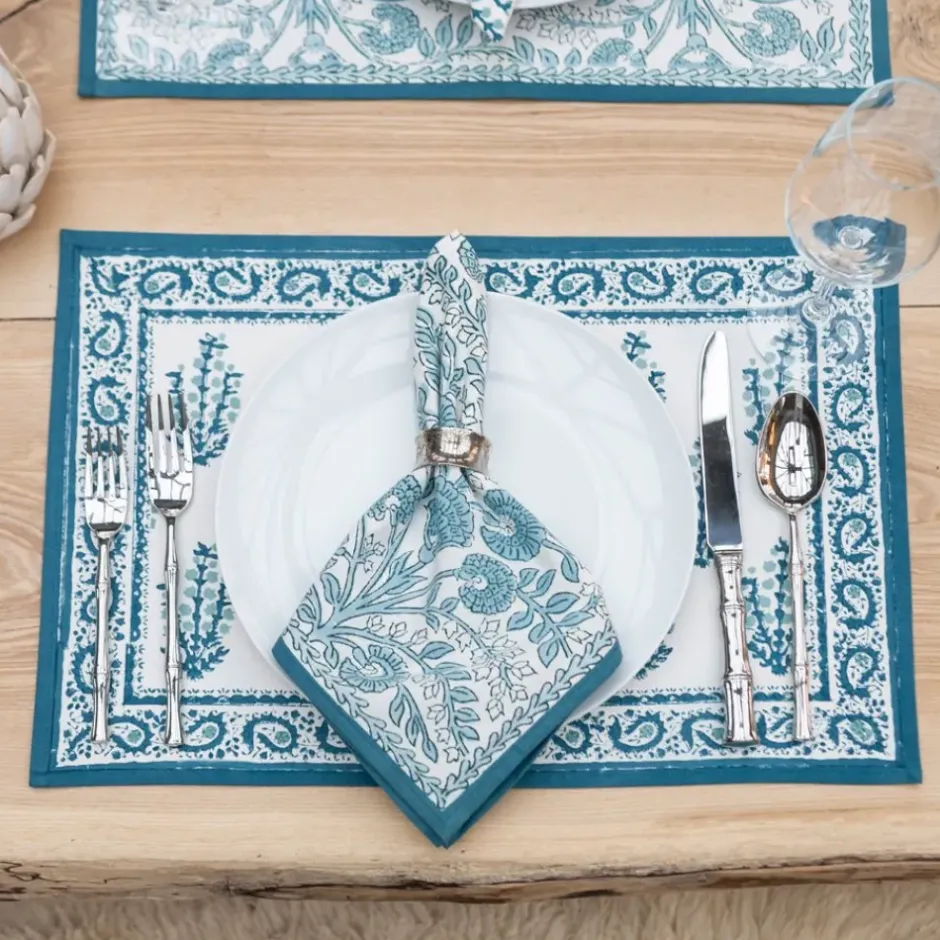 Pomegranate Inc Floral Trellis Aqua Napkin | Set of 4^ Napkins