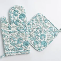 Pomegranate Inc Floral Trellis Aqua Oven Mitt Set^ Oven Mitts