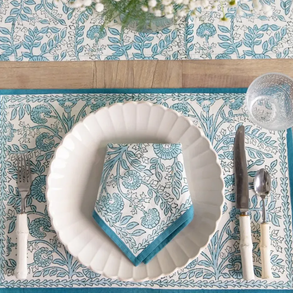 Pomegranate Inc Floral Trellis Aqua Placemat | Set of 4^ Printed Placemats