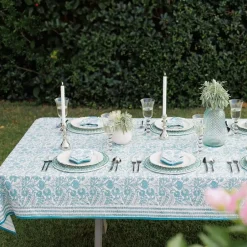 Pomegranate Inc Floral Trellis Aqua Tablecloth^ Tablecloths