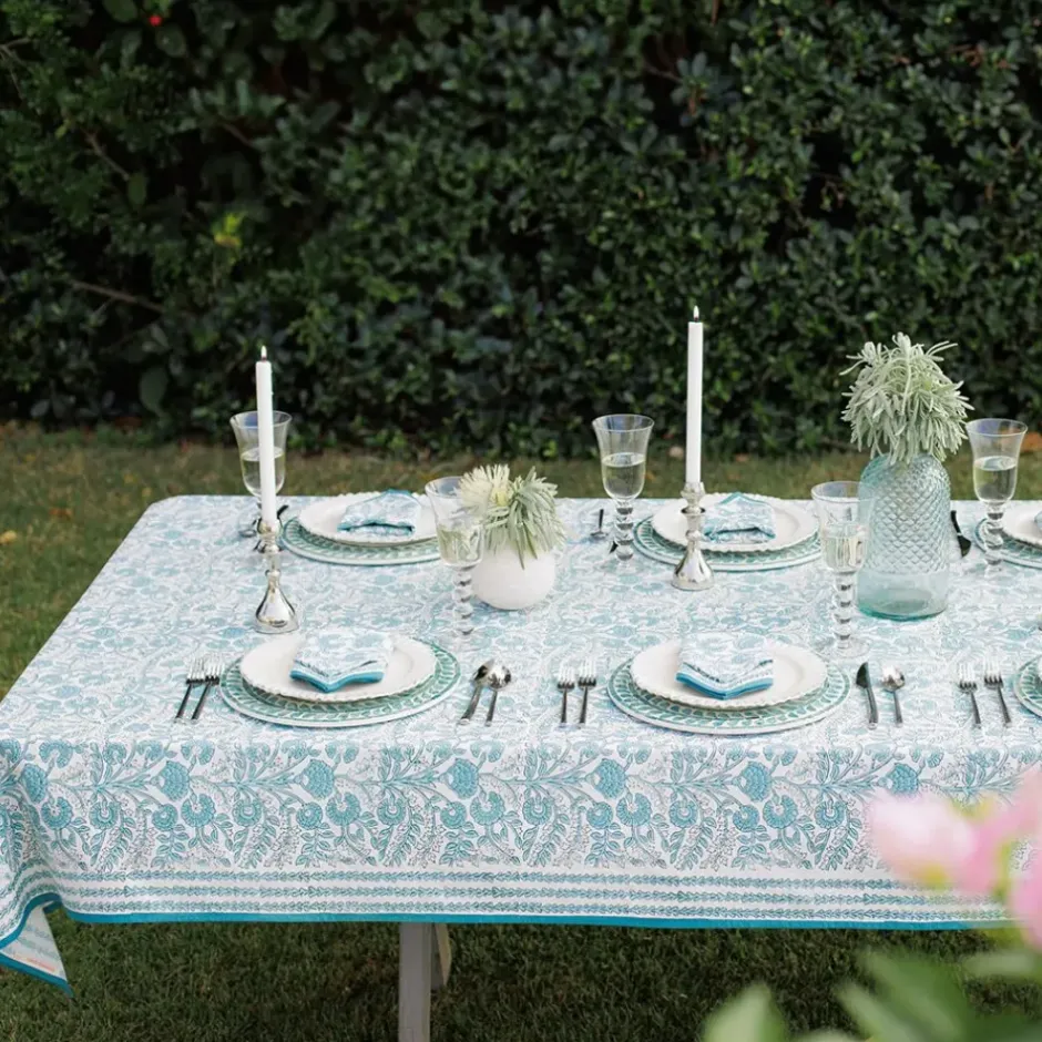 Pomegranate Inc Floral Trellis Aqua Tablecloth^ Tablecloths