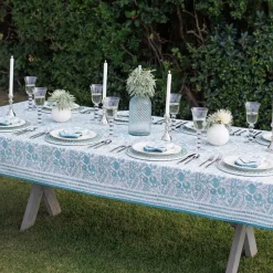 Pomegranate Inc Floral Trellis Aqua Tablecloth^ Tablecloths