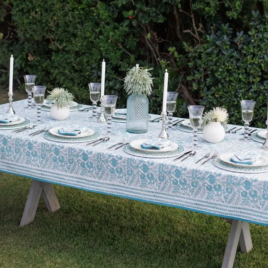 Pomegranate Inc Floral Trellis Aqua Tablecloth^ Tablecloths