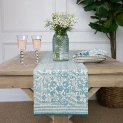 Pomegranate Inc Floral Trellis Aqua Table Runner^ Table Runners