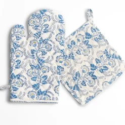Pomegranate Inc Gardenia Vine Azure Oven Mitt Set^ Oven Mitts