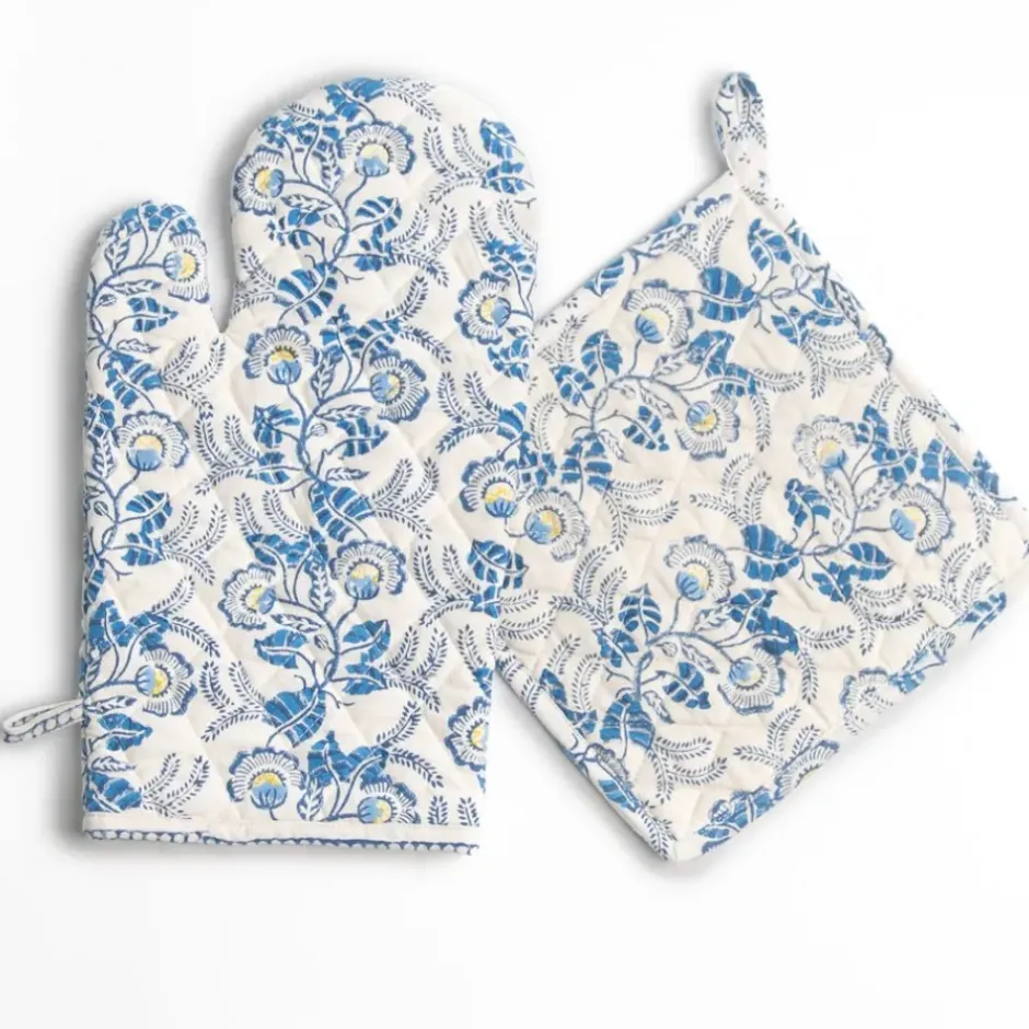 Pomegranate Inc Gardenia Vine Azure Oven Mitt Set^ Oven Mitts