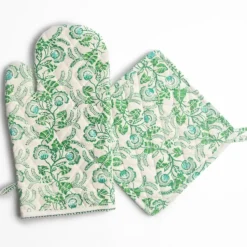 Pomegranate Inc Gardenia Vine Emerald Oven Mitt Set^ Oven Mitts