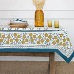 Pomegranate Inc Gaya Teal & Marigold Tablecloth^ Tablecloths