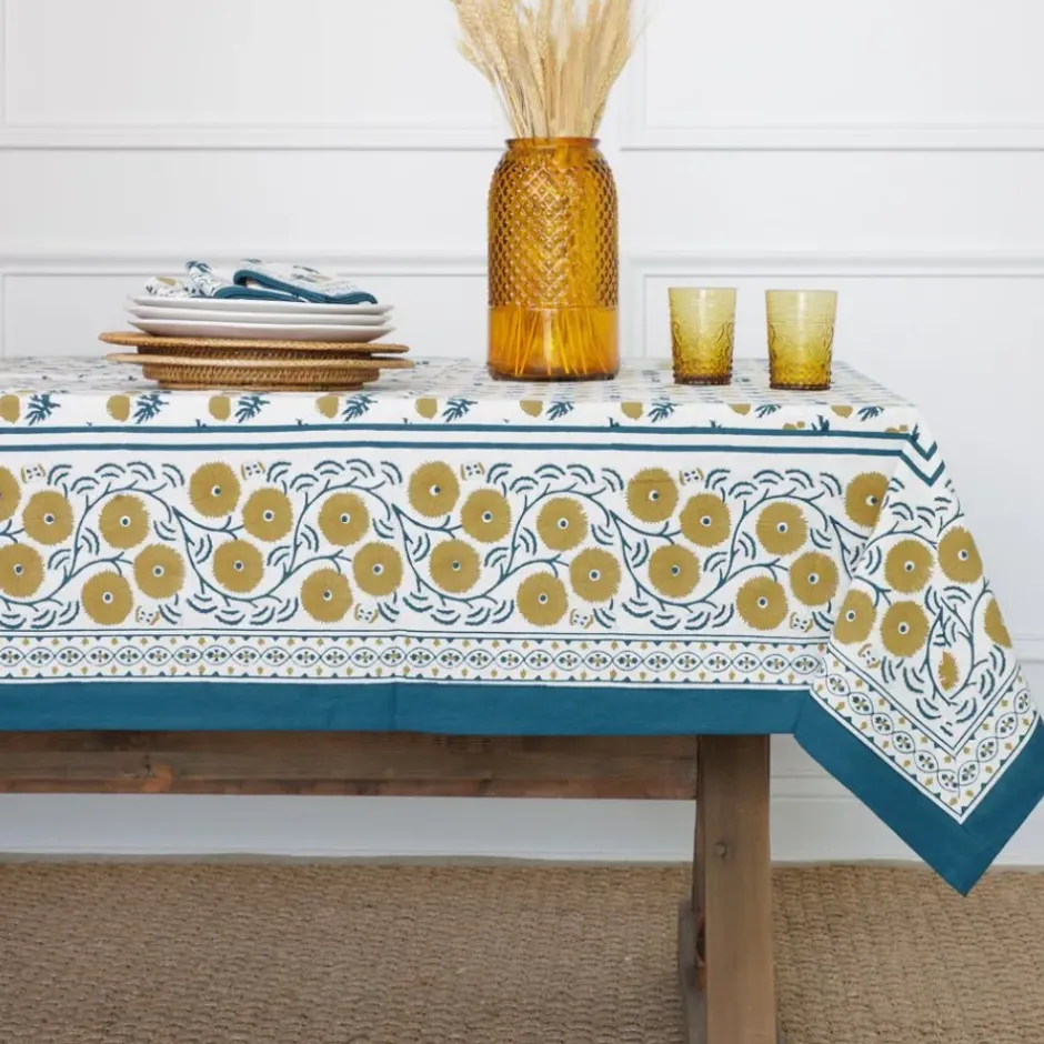 Pomegranate Inc Gaya Teal & Marigold Tablecloth^ Tablecloths