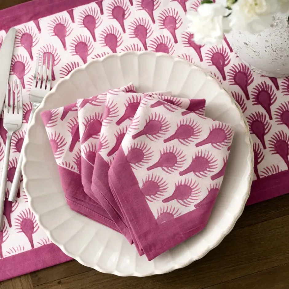 Pomegranate Inc Geo Feather Fuchsia Napkin | Set of 4^ Napkins